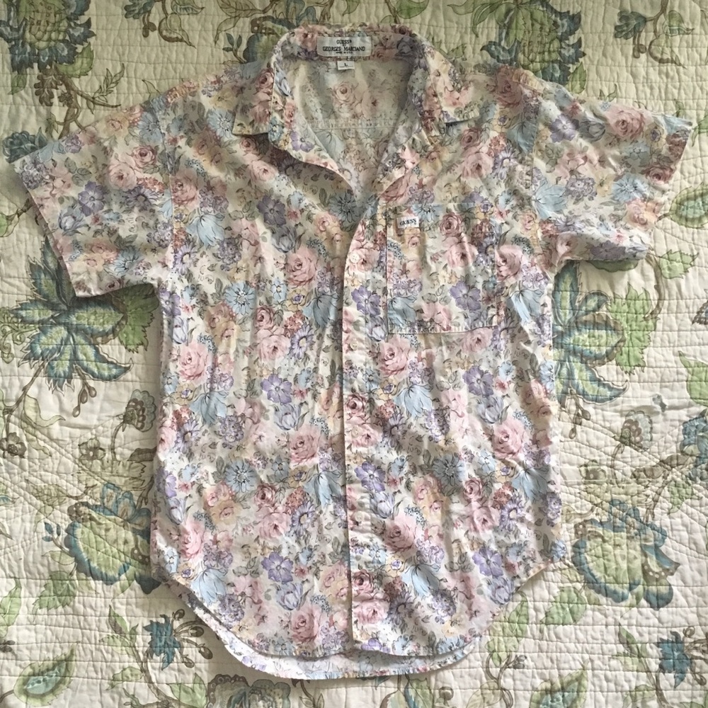 Vintage 90s floral print guess button down shirt
